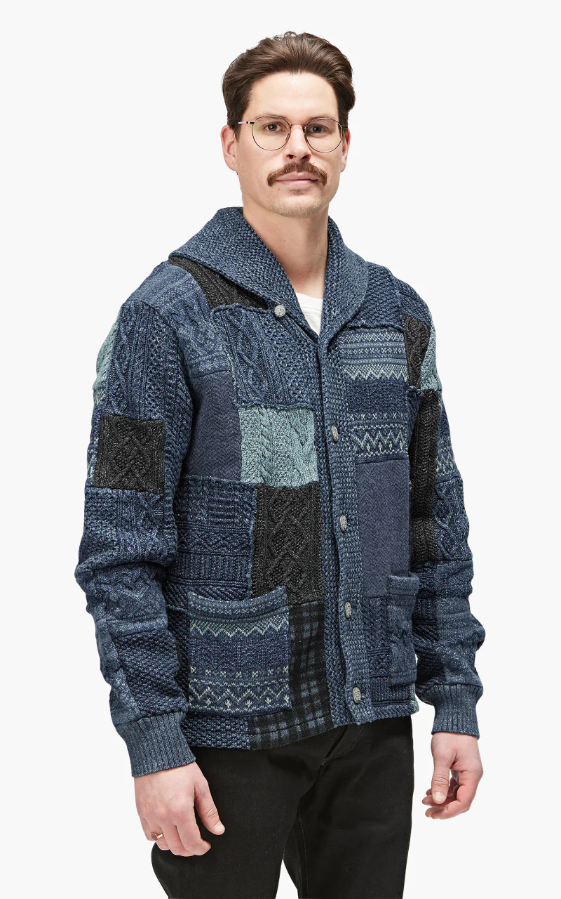 RRL Patchwork Shawl Collar Cardigan Indigo Blue - Image 10