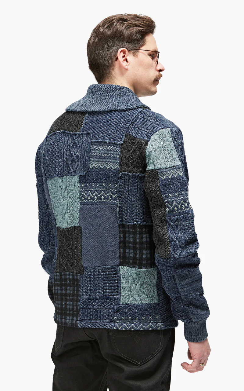 RRL Patchwork Shawl Collar Cardigan Indigo Blue - Image 11