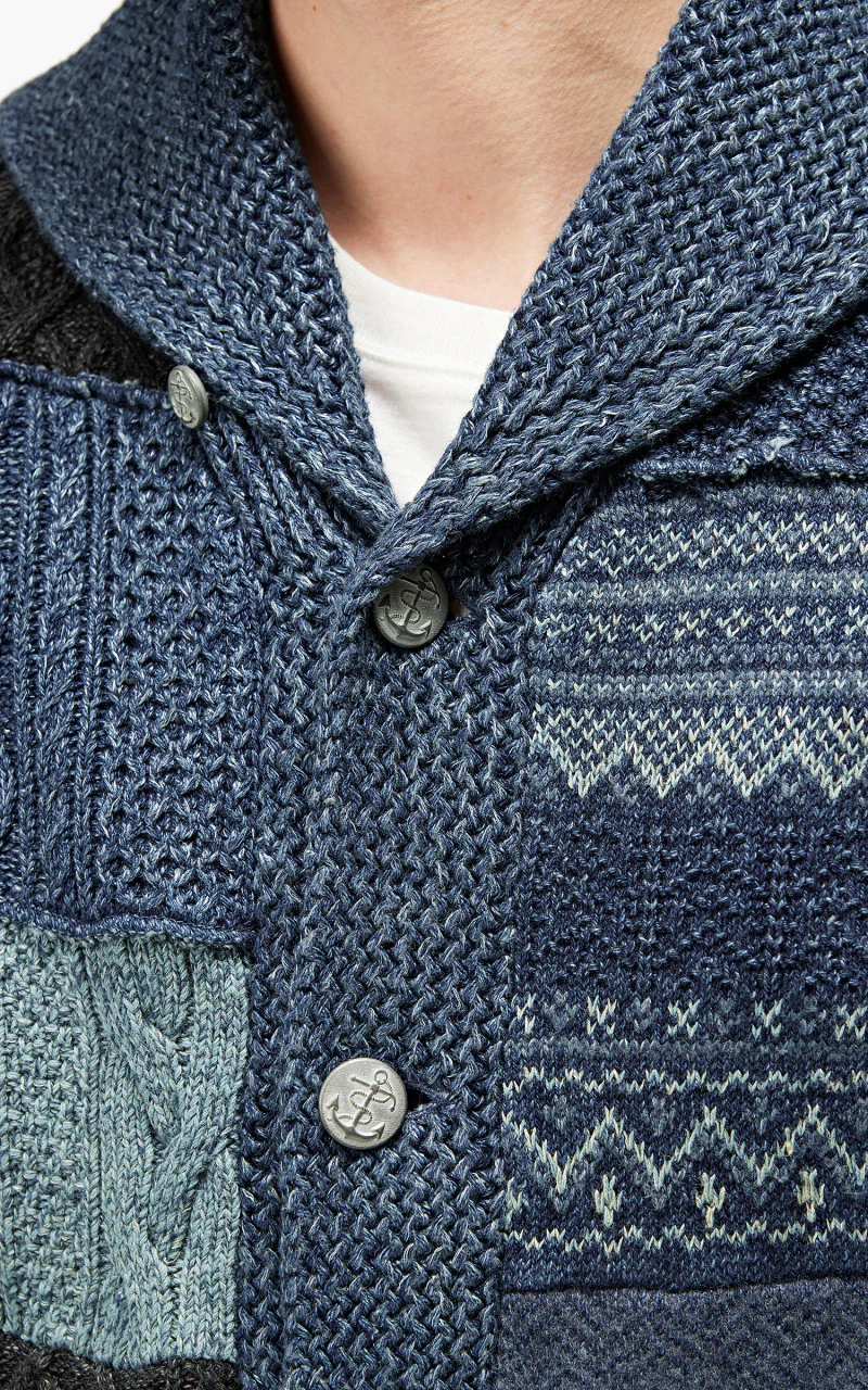RRL Patchwork Shawl Collar Cardigan Indigo Blue - Image 12
