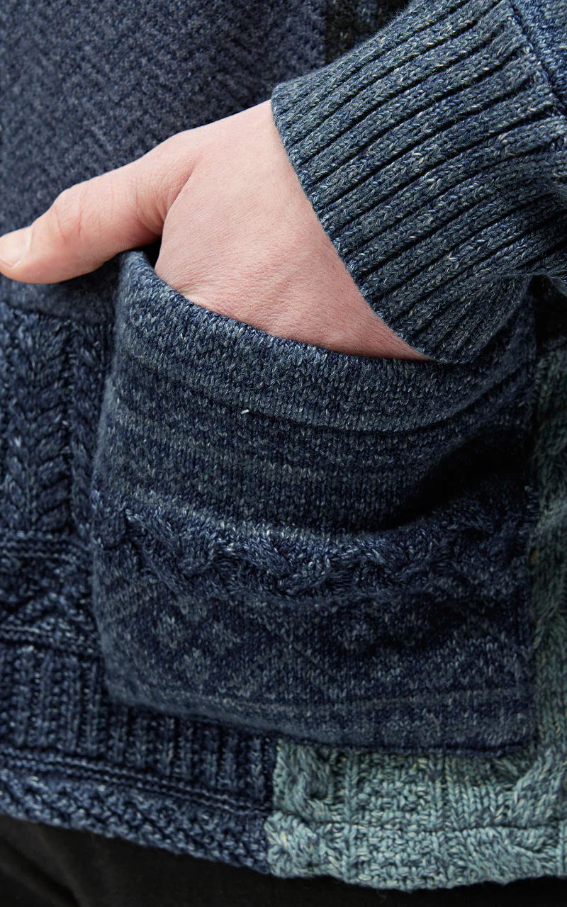 RRL Patchwork Shawl Collar Cardigan Indigo Blue - Image 13