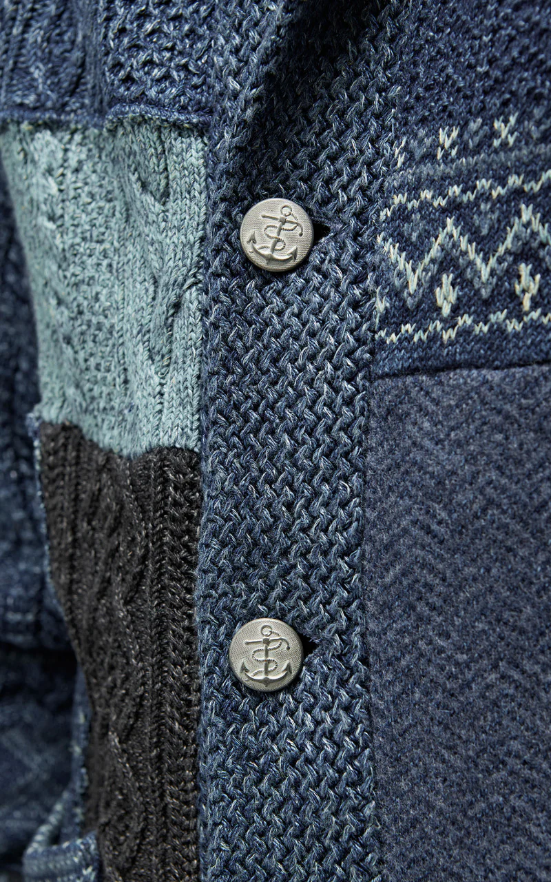 RRL Patchwork Shawl Collar Cardigan Indigo Blue - Image 14