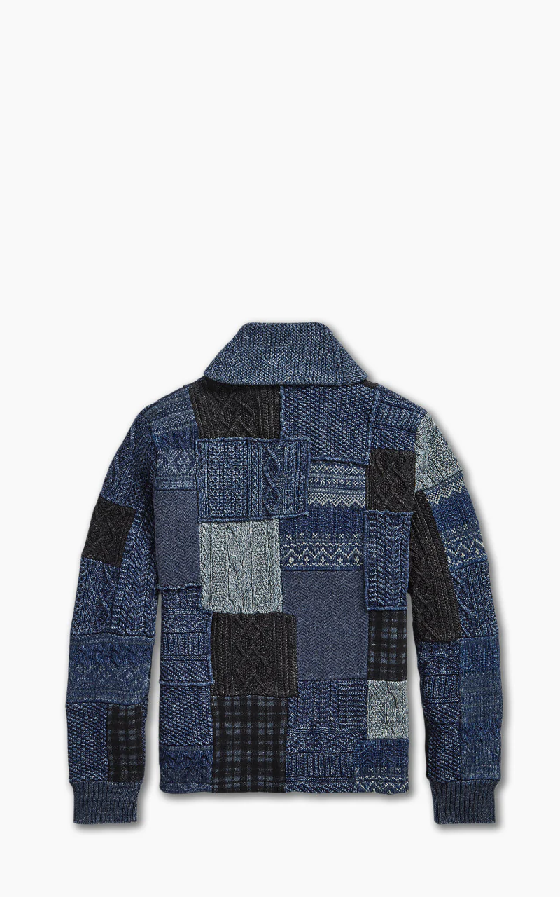 RRL Patchwork Shawl Collar Cardigan Indigo Blue - Image 3