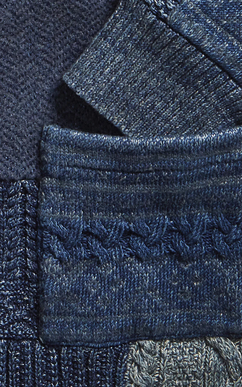 RRL Patchwork Shawl Collar Cardigan Indigo Blue - Image 5
