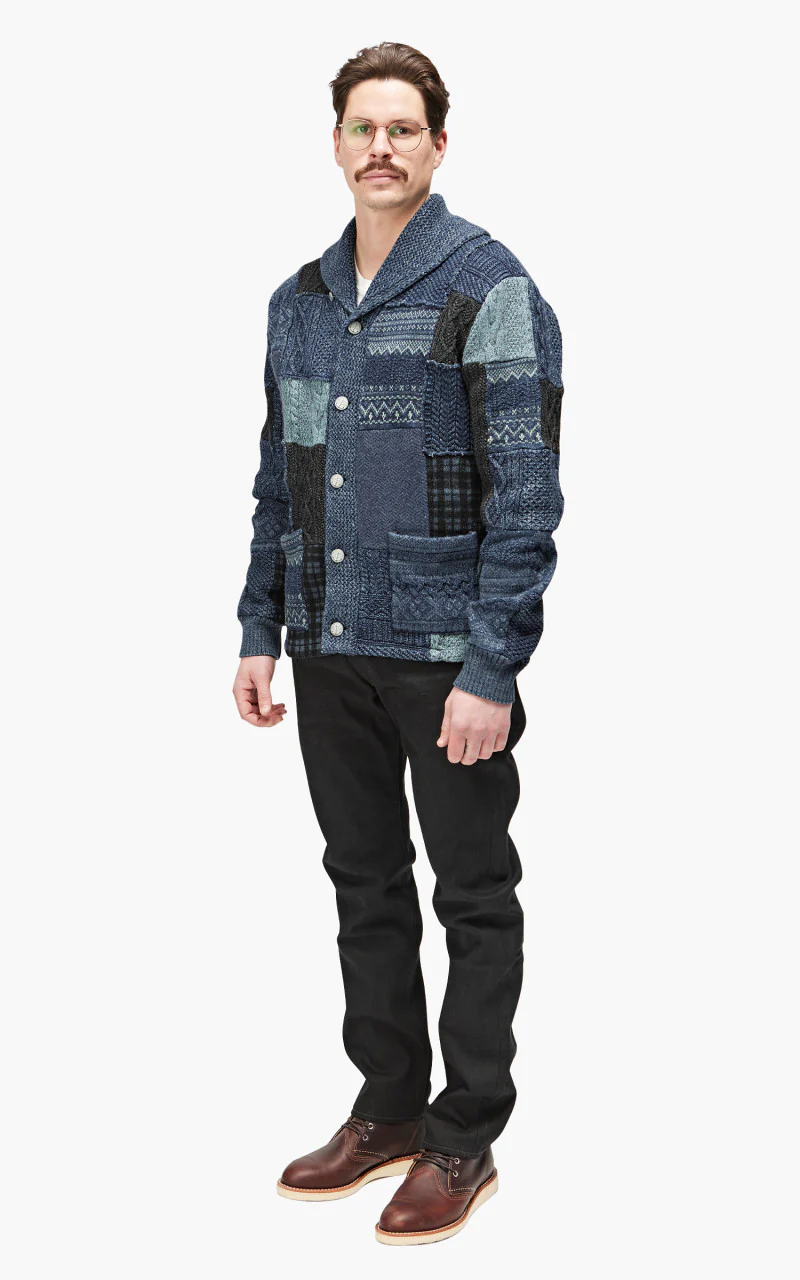 RRL Patchwork Shawl Collar Cardigan Indigo Blue - Image 8