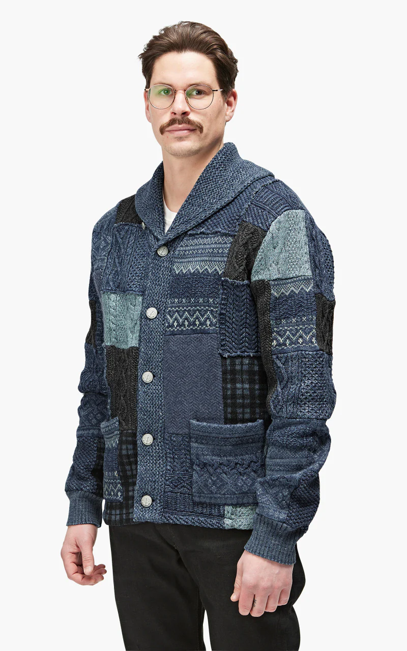 RRL Patchwork Shawl Collar Cardigan Indigo Blue - Image 9