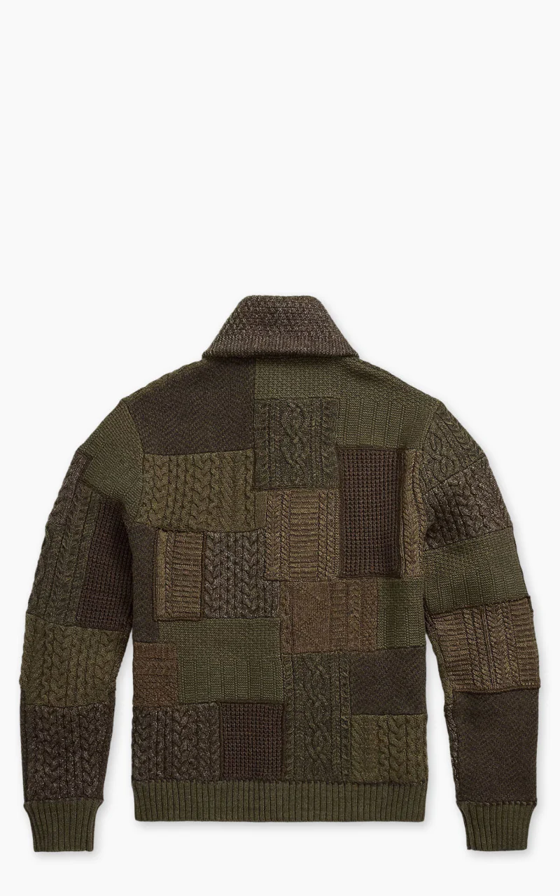 RRL Patchwork Shawl Collar Cardigan Olive Multi - Image 3