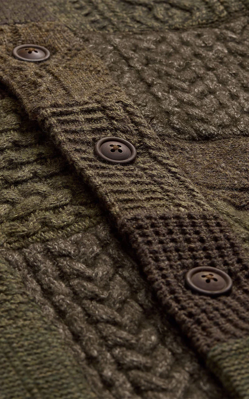 RRL Patchwork Shawl Collar Cardigan Olive Multi - Image 4