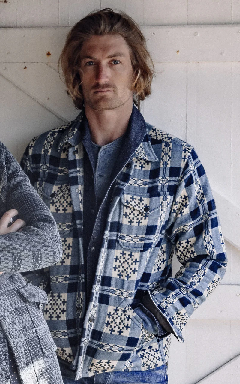 RRL Patterned Jacquard Overshirt Creme/Navy - Image 5