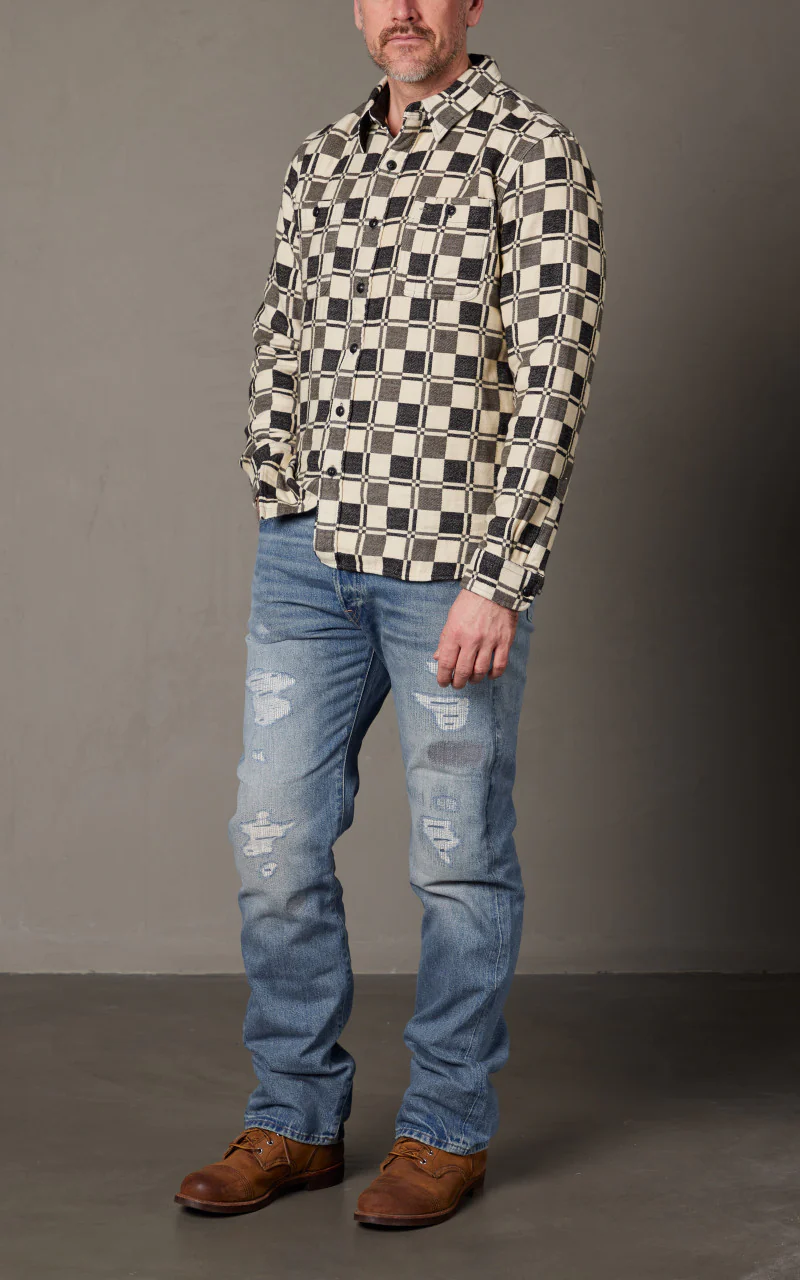 RRL Plaid Brushed Jacquard Workshirt Black/Creme - Image 2