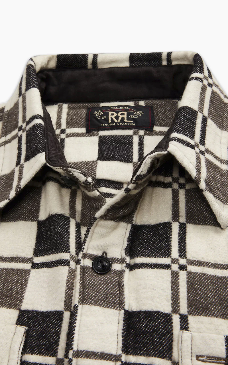 RRL Plaid Brushed Jacquard Workshirt Black/Creme - Image 5