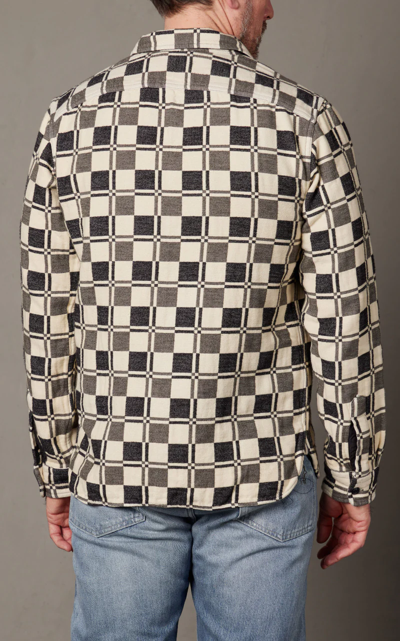 RRL Plaid Brushed Jacquard Workshirt Black/Creme - Image 8