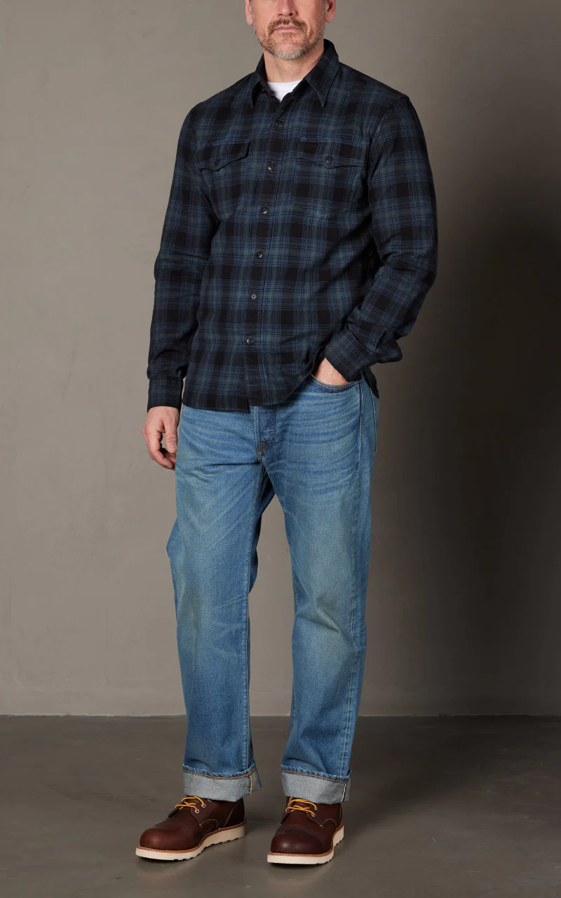 RRL Plaid Canvas Workshirt Blue/Black - Image 2