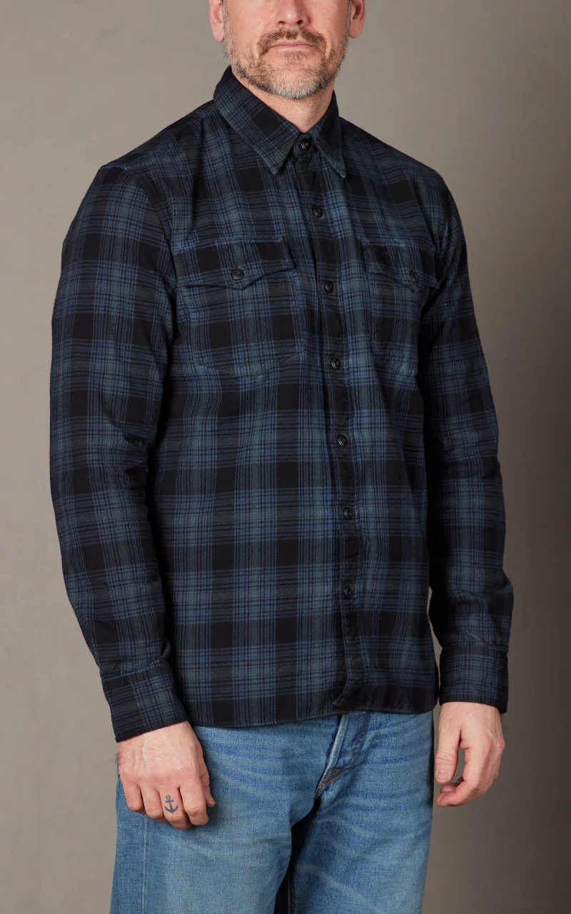 RRL Plaid Canvas Workshirt Blue/Black - Image 4