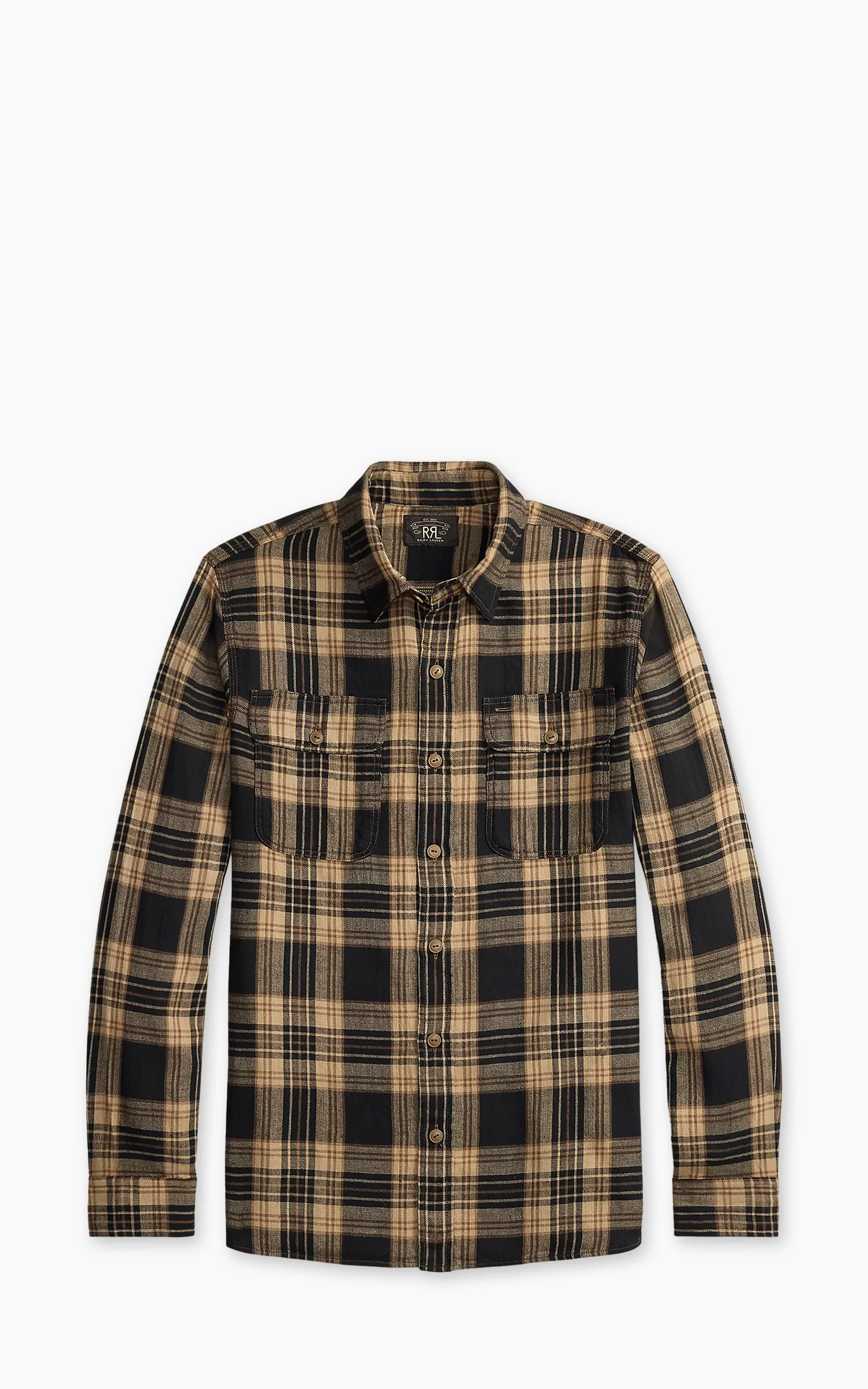 RRL Plaid Cotton-Linen Workshirt Black/Brown/Tan