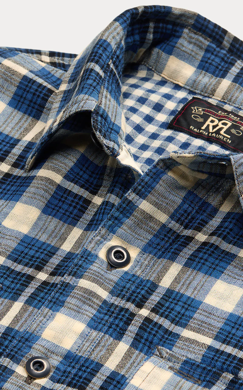 RRL Plaid Double Faced Workshirt Blue Multi - Image 3