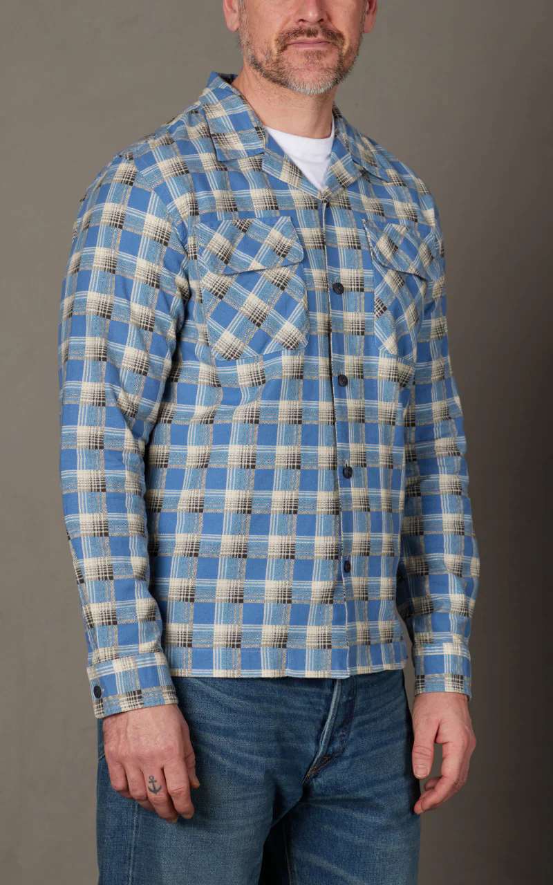 RRL Plaid-Print Chamois Camp Shirt Blue/Multi - Image 4