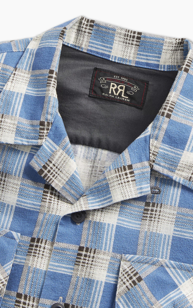 RRL Plaid-Print Chamois Camp Shirt Blue/Multi - Image 5