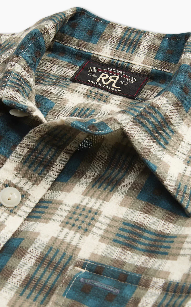 RRL Plaid-Print Chamois Workshirt Green/Multi - Image 5