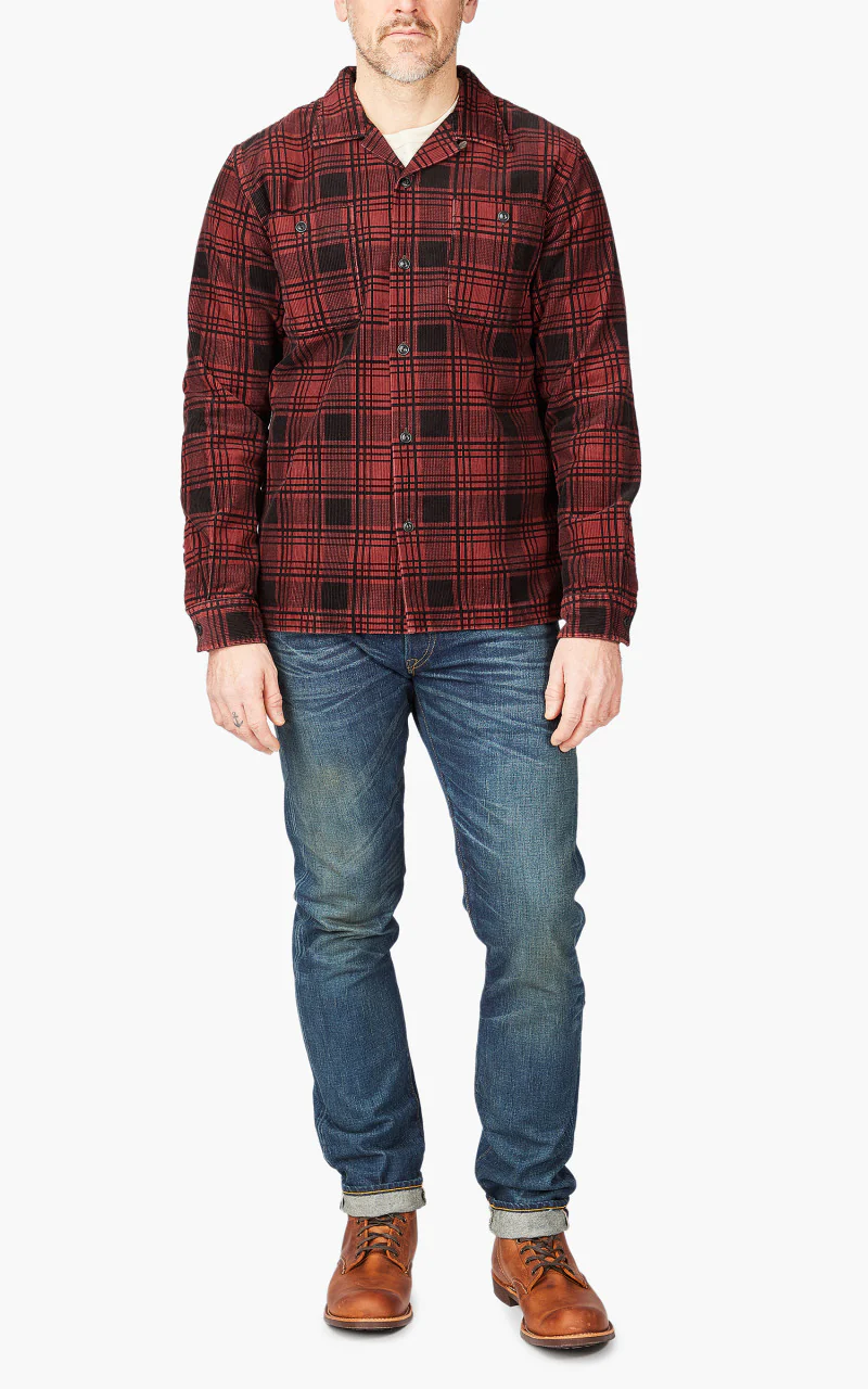 RRL Plaid-Print Corduroy Camp Shirt Red/Black - Image 2
