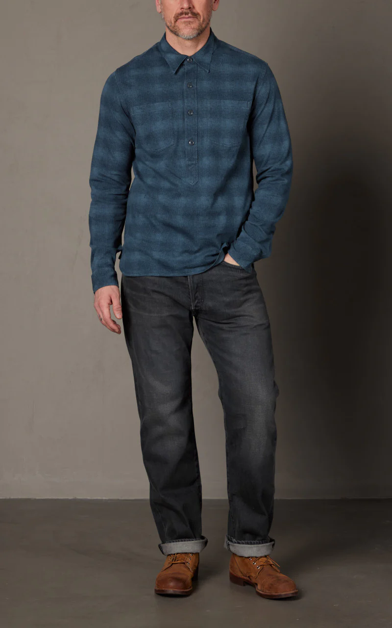 RRL Plaid-Print Jersey Popover Workshirt Navy/Blue - Image 2