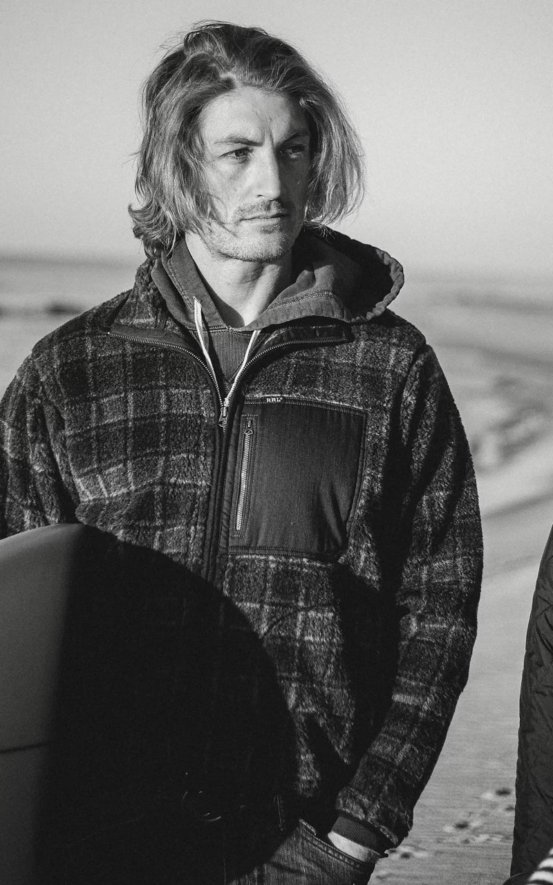 RRL Plaid Wool-Blend Pile Fleece Jacket Navy - Image 2