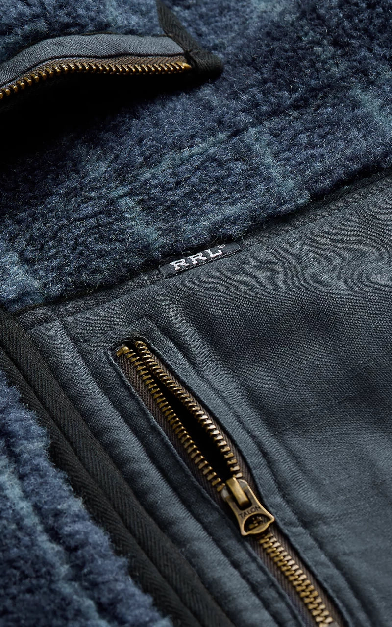 RRL Plaid Wool-Blend Pile Fleece Jacket Navy - Image 4