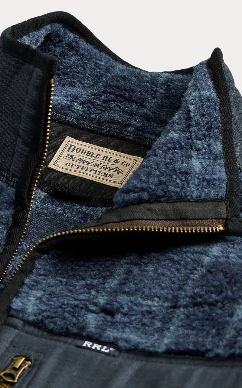 RRL Plaid Wool-Blend Pile Fleece Jacket Navy - Image 5