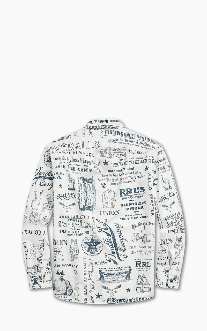 RRL Poplin Graphic Workshirt White/Blue - Image 2