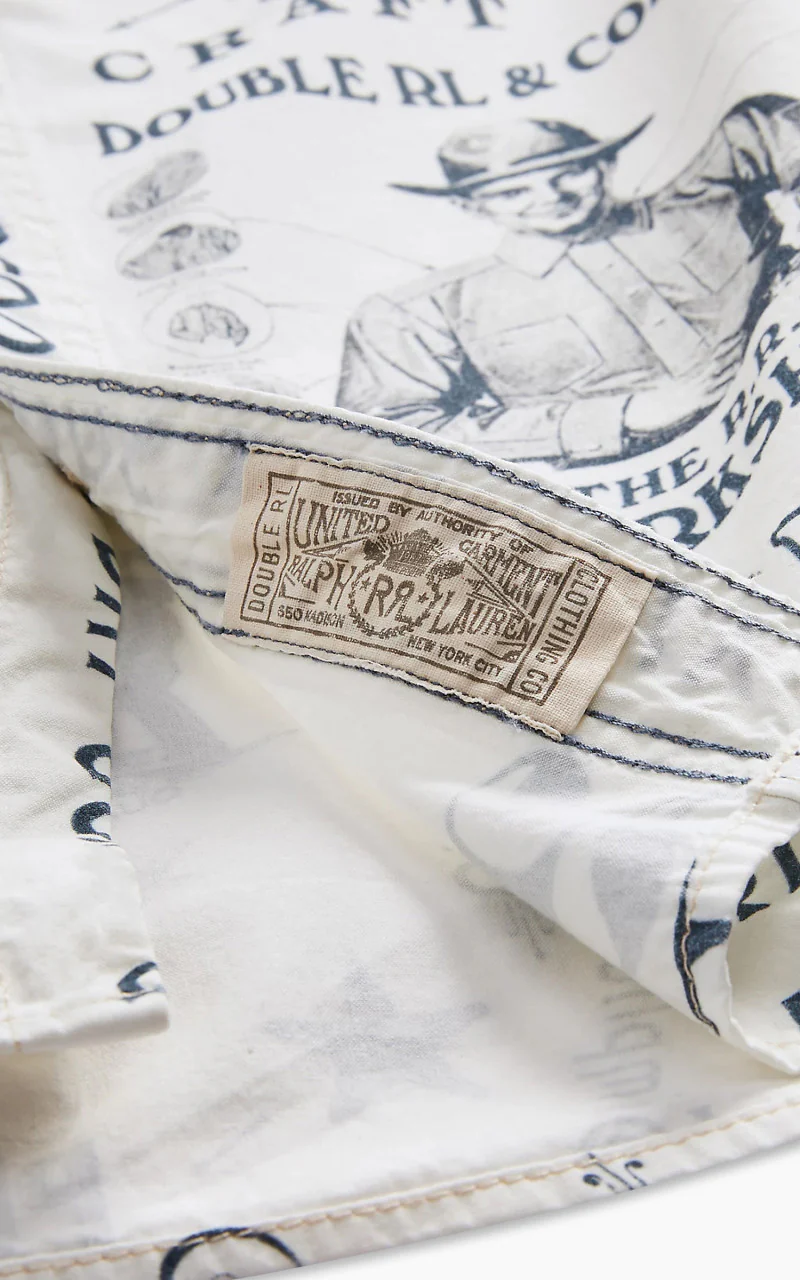 RRL Poplin Graphic Workshirt White/Blue - Image 3