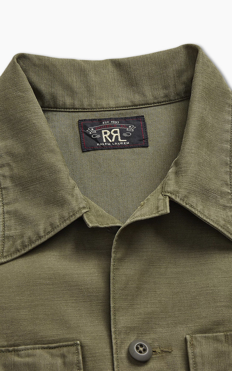 RRL Regiment Reverse Sateen Overshirt Olive - Image 5
