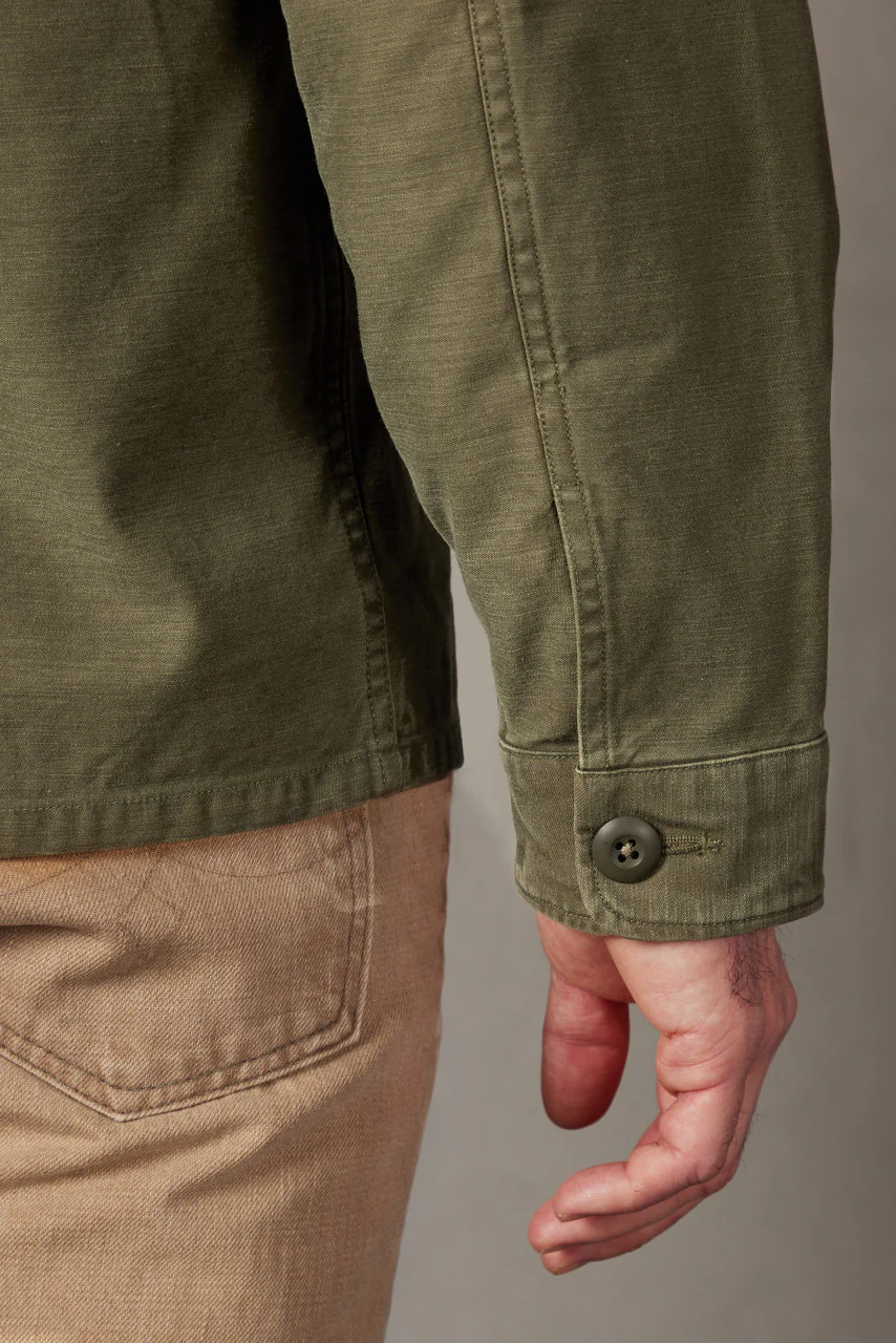 RRL Regiment Reverse Sateen Overshirt Olive - Image 9