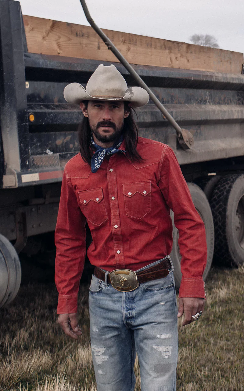 RRL Sawtooth Western Shirt Denim Vintage Red - Image 2