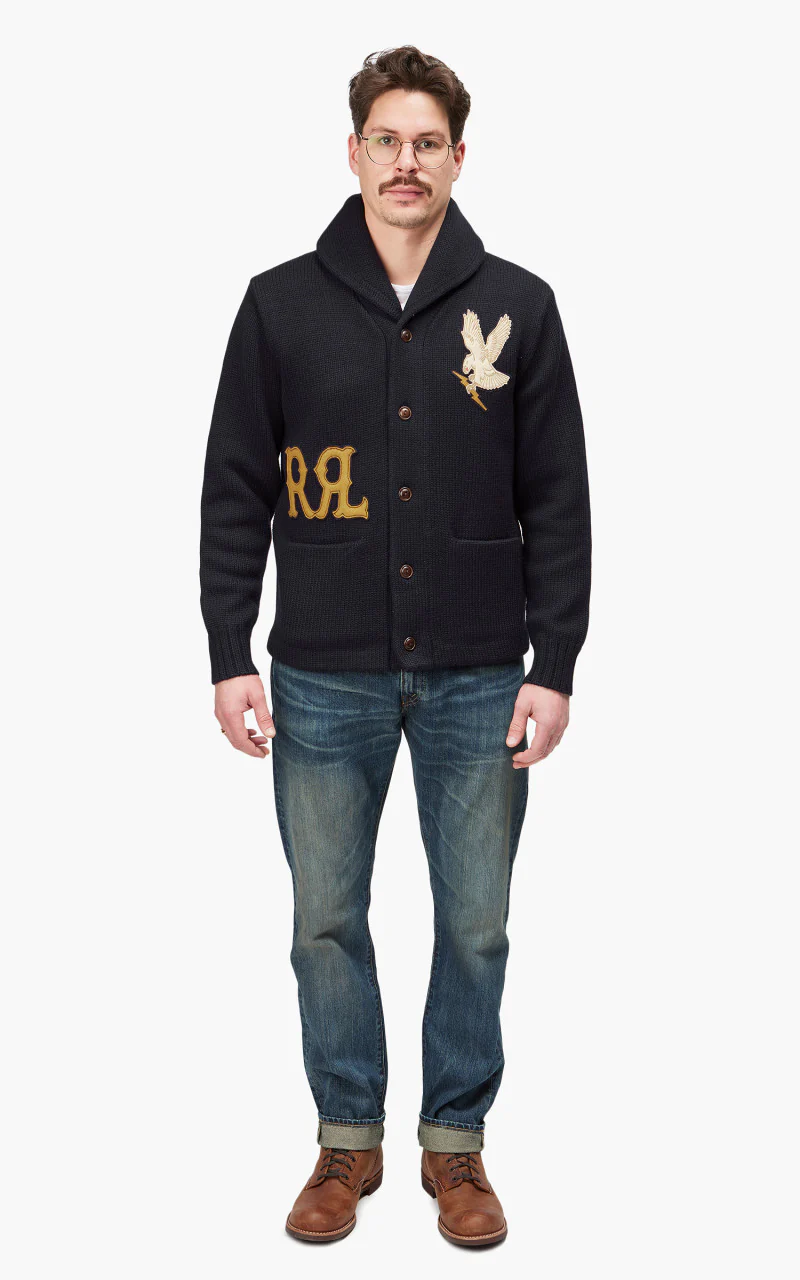 RRL Shawl Collar Cardigan Patch Navy - Image 2