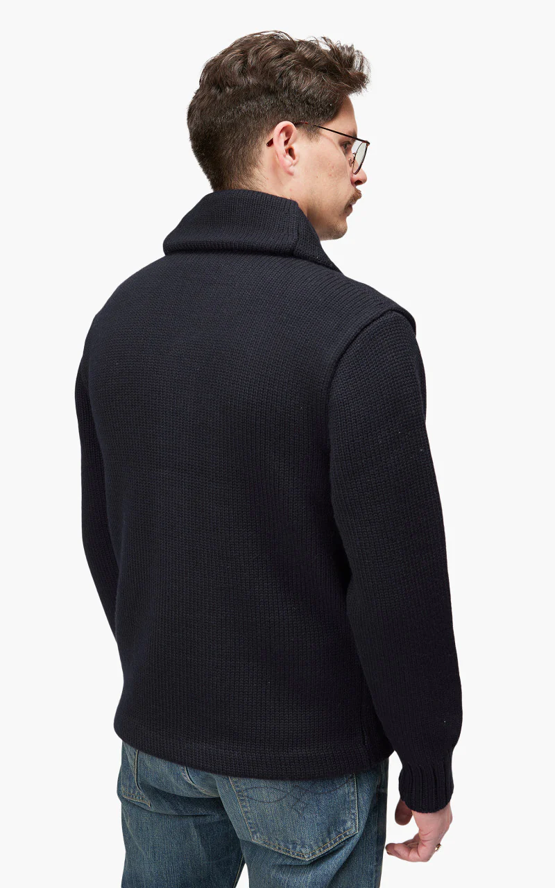 RRL Shawl Collar Cardigan Patch Navy - Image 7