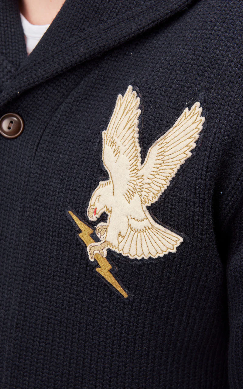 RRL Shawl Collar Cardigan Patch Navy - Image 8