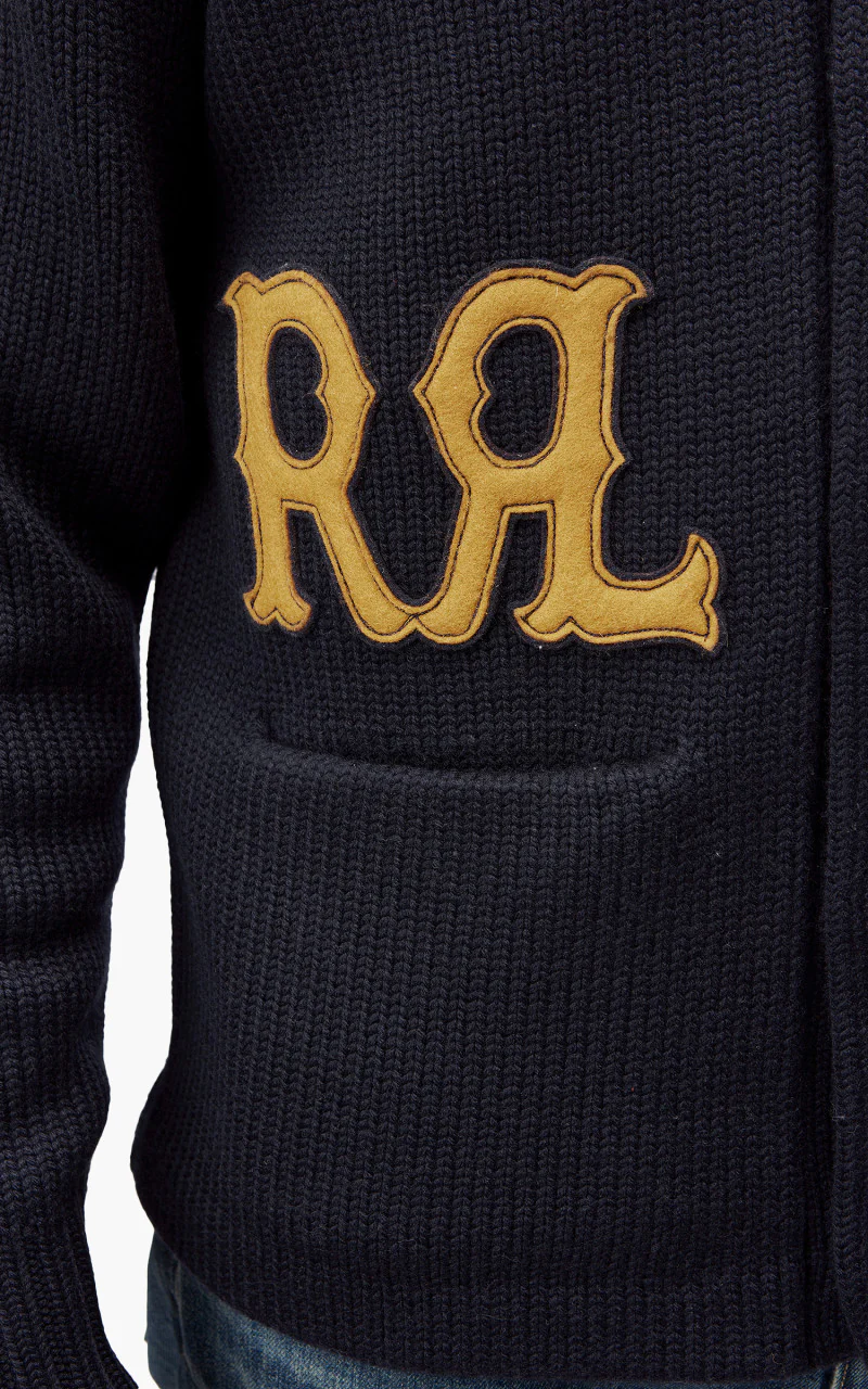 RRL Shawl Collar Cardigan Patch Navy - Image 9