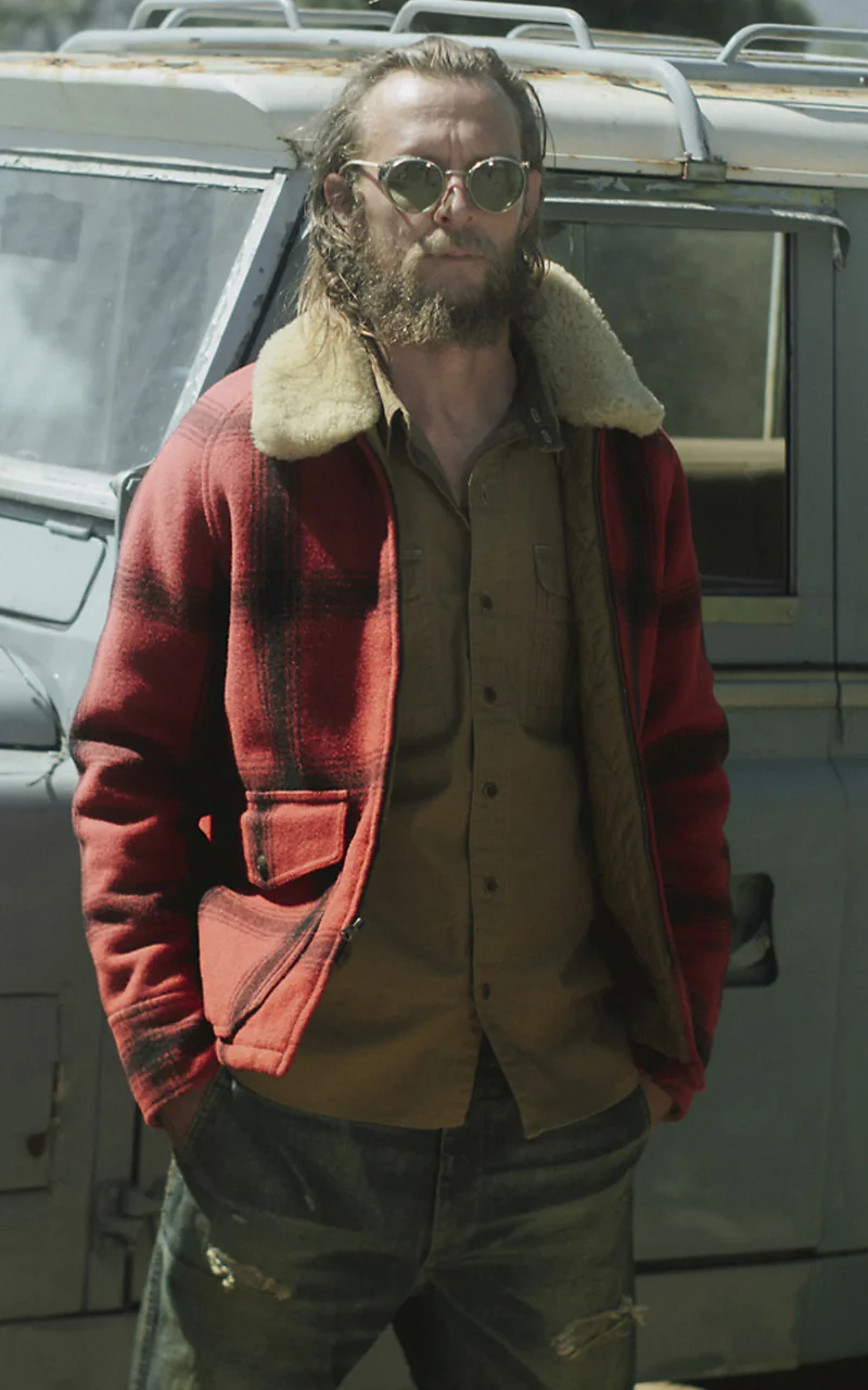 RRL Shearling-Collar Plaid Wool Jacket Red/Black Multi - Image 2