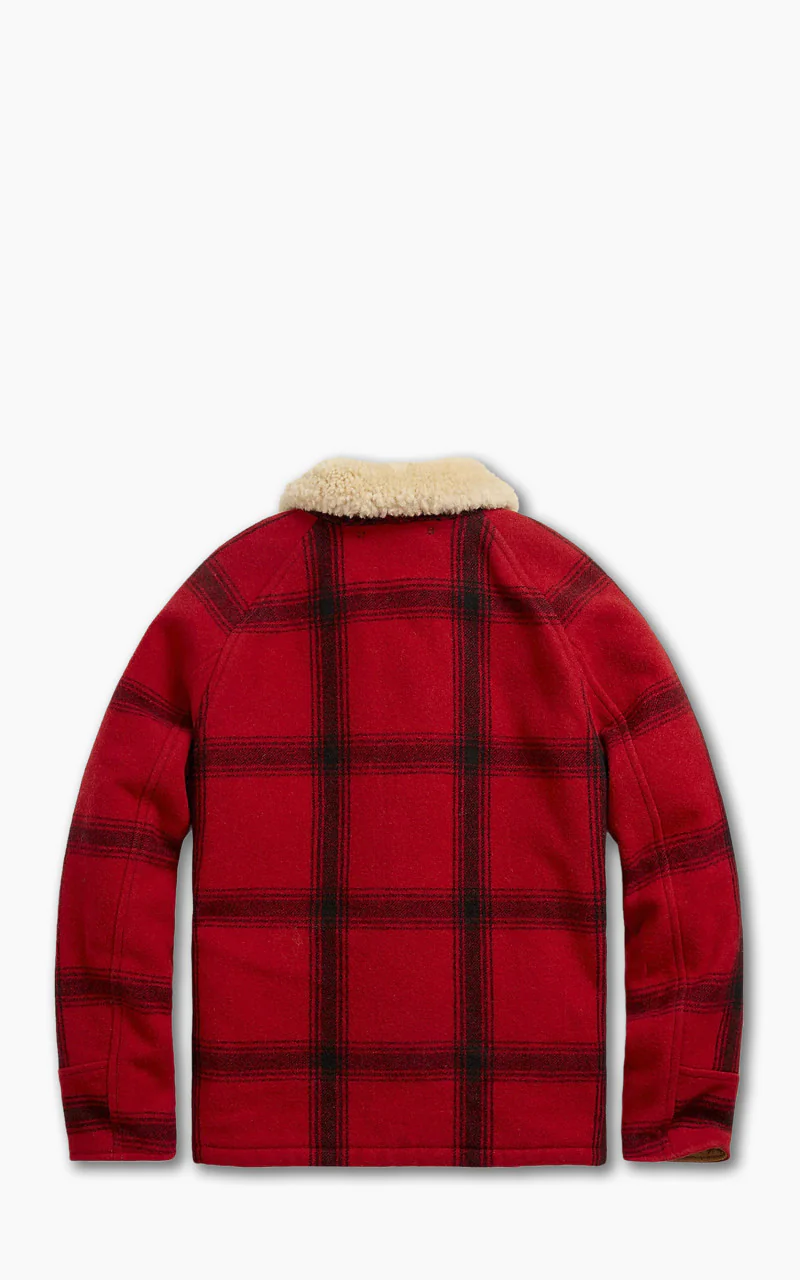 RRL Shearling-Collar Plaid Wool Jacket Red/Black Multi - Image 3