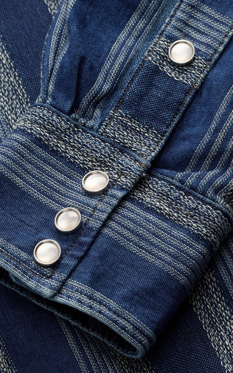 RRL Slim Fit Indigo Striped Western Shirt Indigo/Multi - Image 3