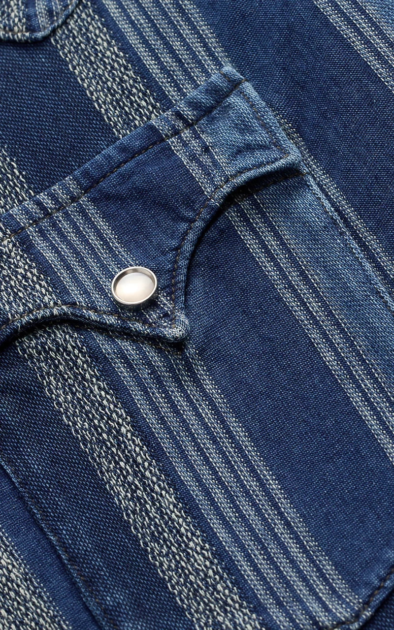 RRL Slim Fit Indigo Striped Western Shirt Indigo/Multi - Image 4