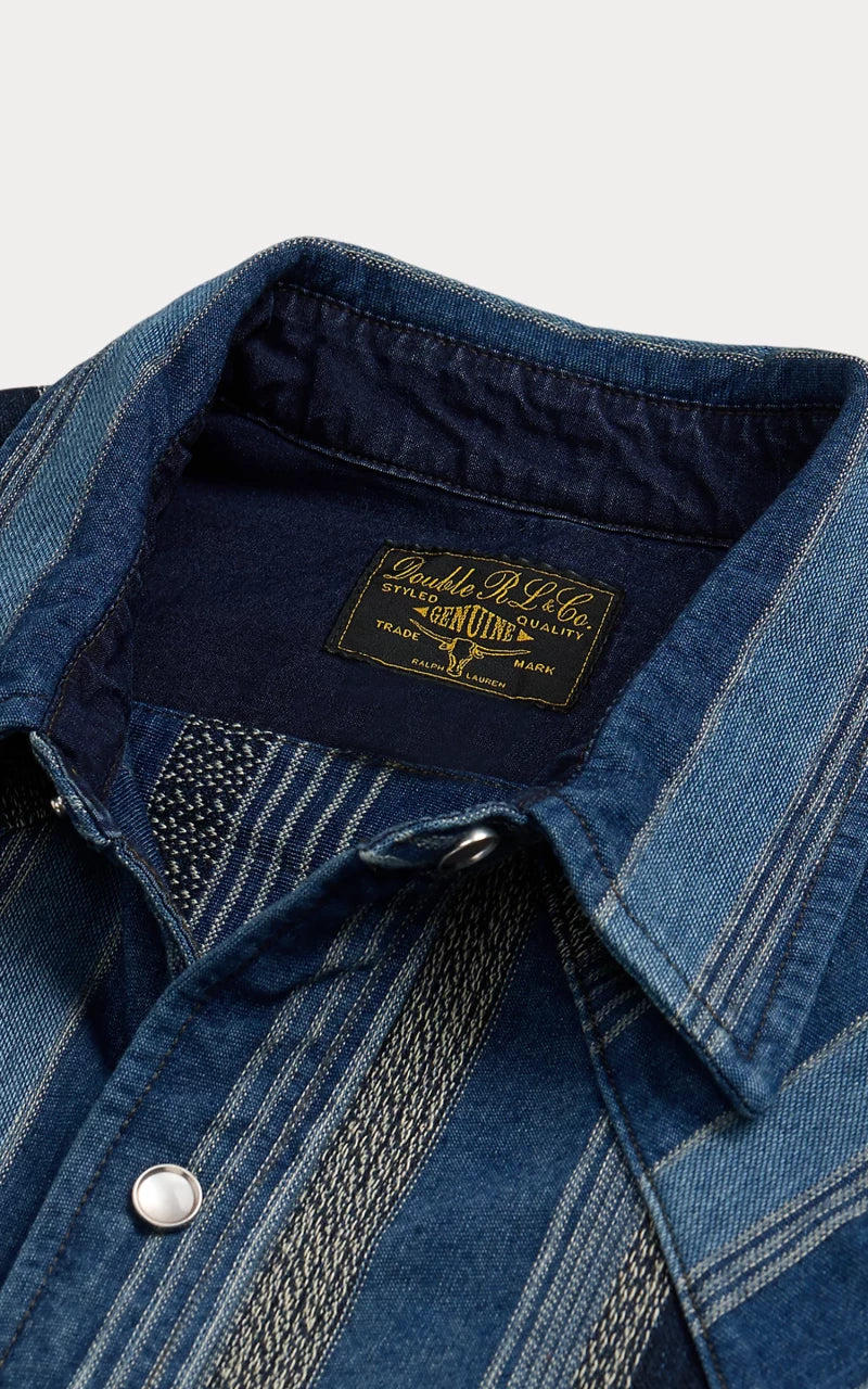 RRL Slim Fit Indigo Striped Western Shirt Indigo/Multi - Image 5