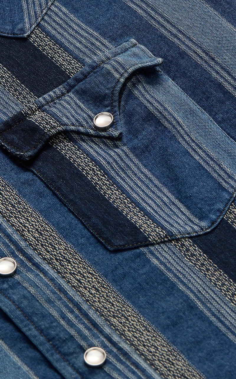 RRL Slim Fit Indigo Striped Western Shirt Indigo/Multi - Image 6