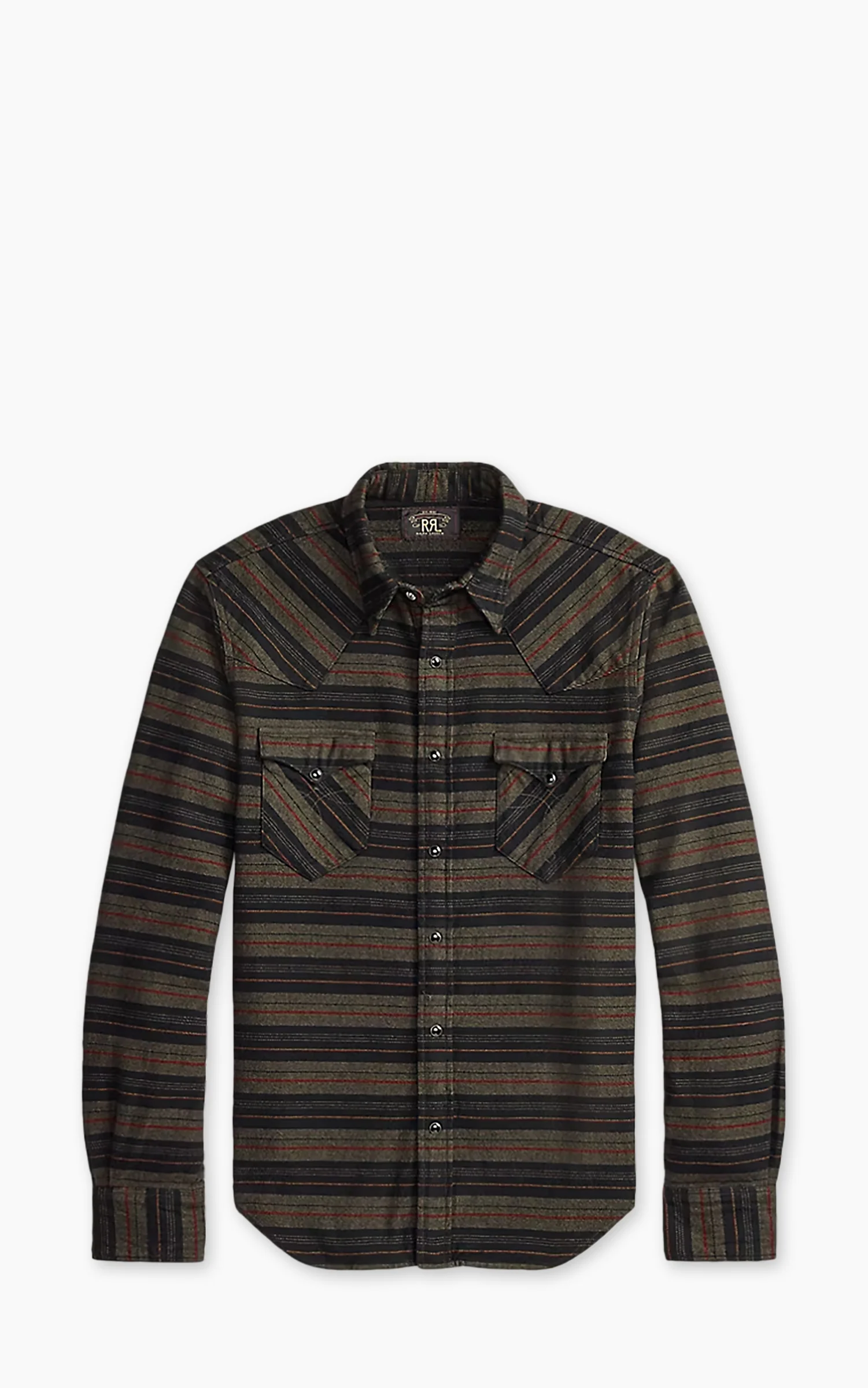 RRL Slim Fit Plaid Twill Western Shirt Dark Navy Multi