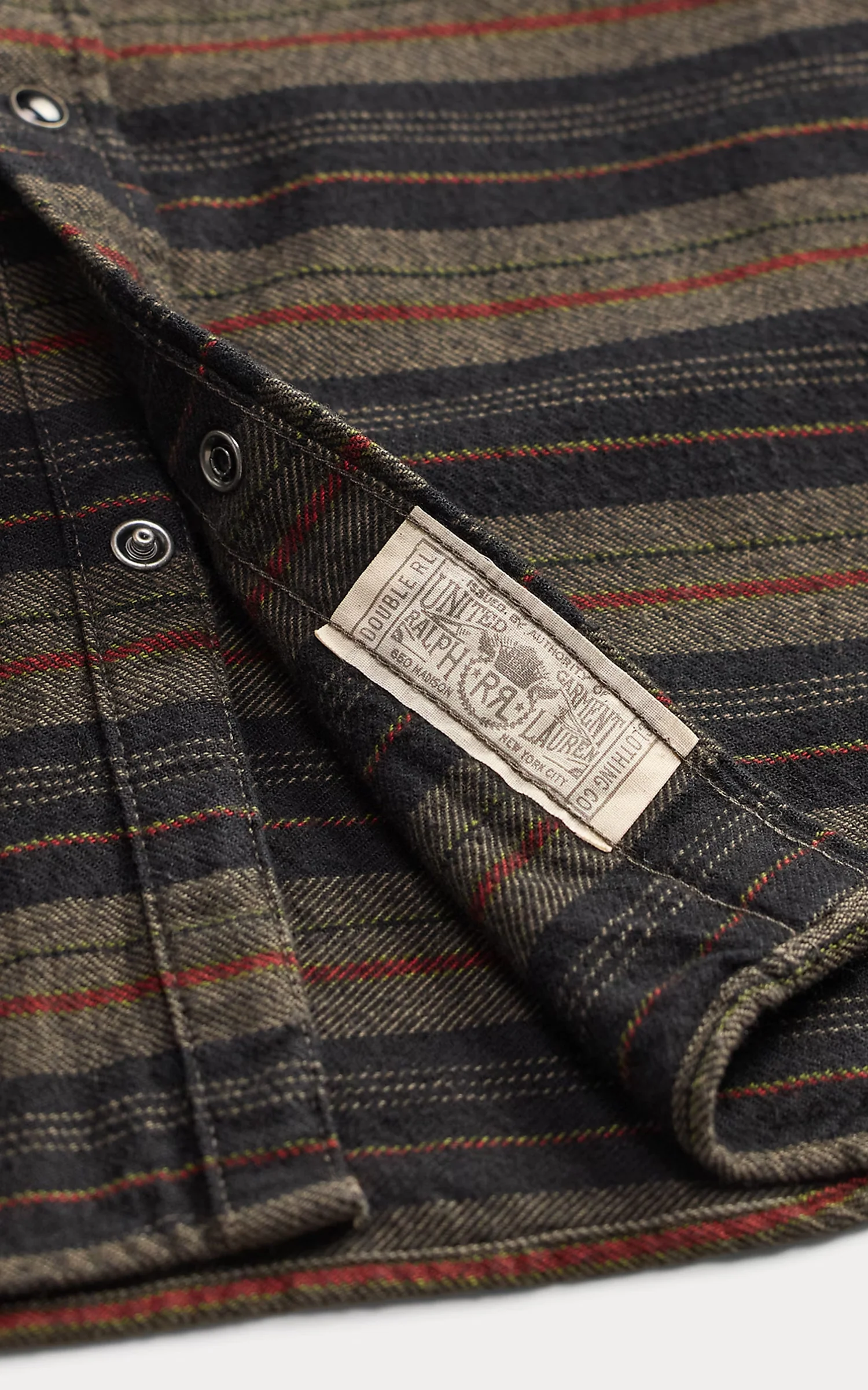 RRL Slim Fit Plaid Twill Western Shirt Dark Navy Multi - Image 3
