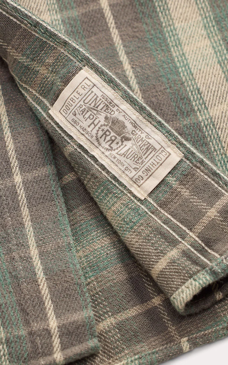 RRL Slim Fit Plaid Twill Western Shirt Green/Grey - Image 5