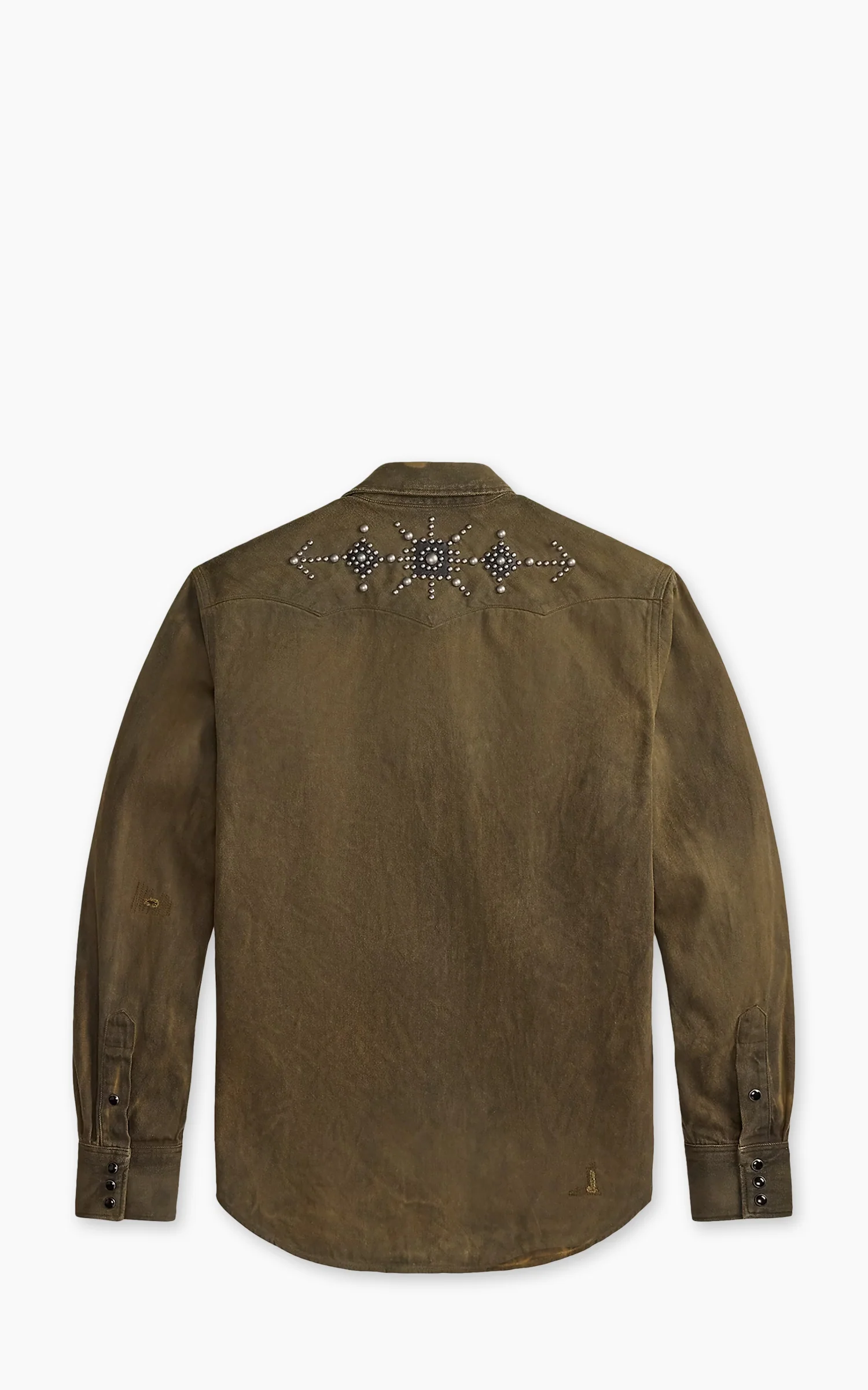 RRL Slim Fit Studded Denim Western Shirt Distressed Brown Wash - Image 3