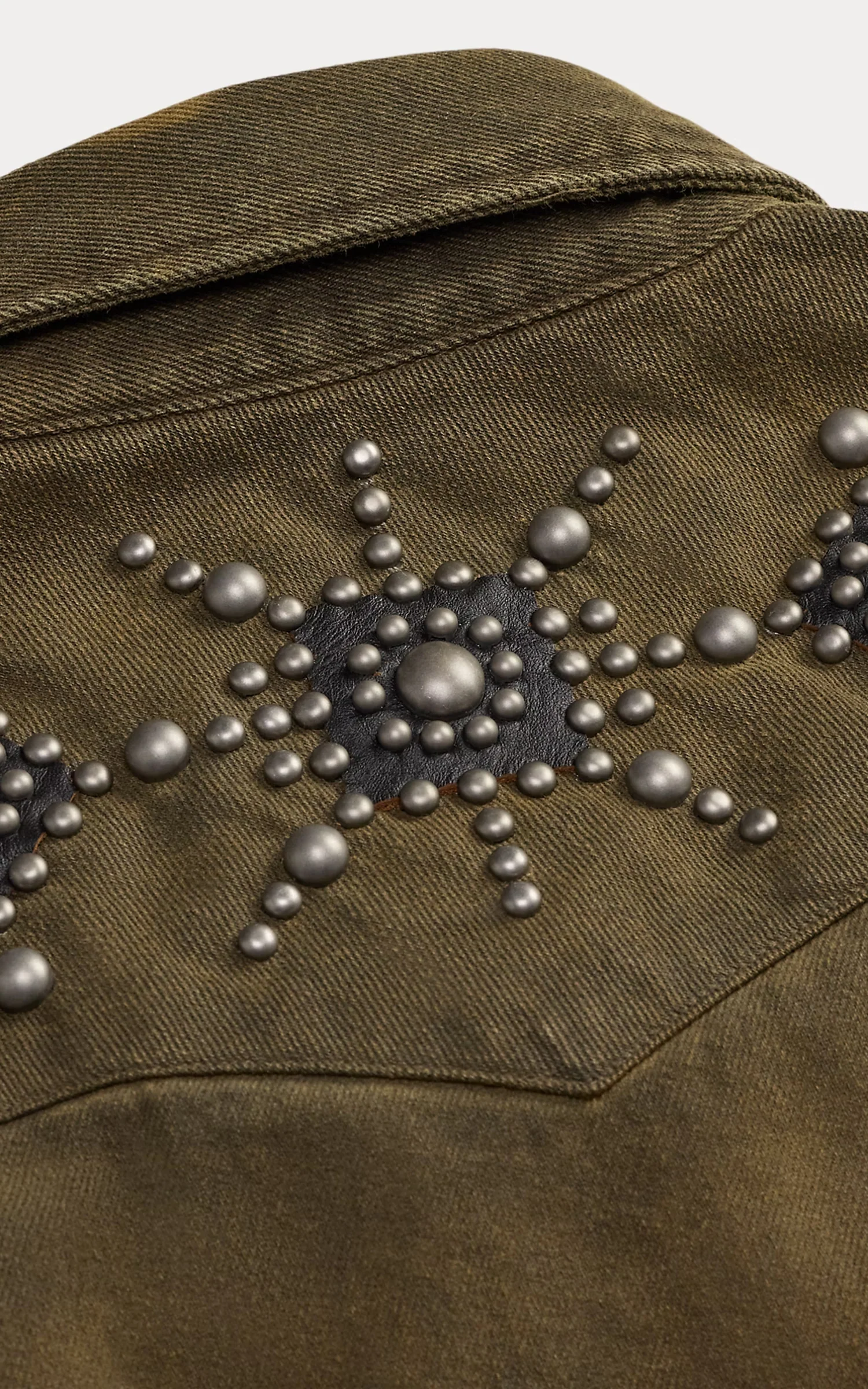 RRL Slim Fit Studded Denim Western Shirt Distressed Brown Wash - Image 4