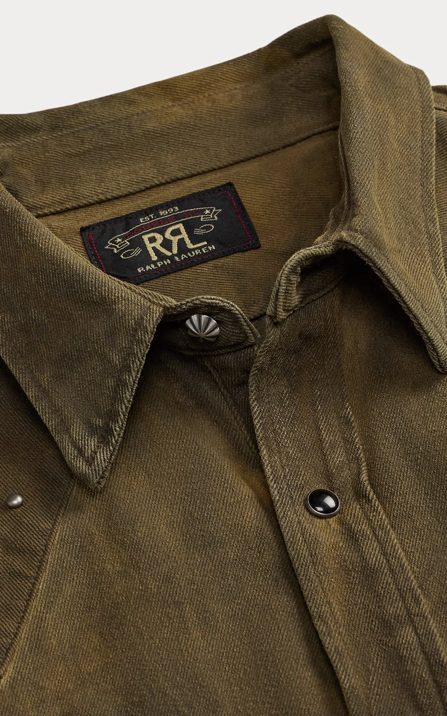 RRL Slim Fit Studded Denim Western Shirt Distressed Brown Wash - Image 5