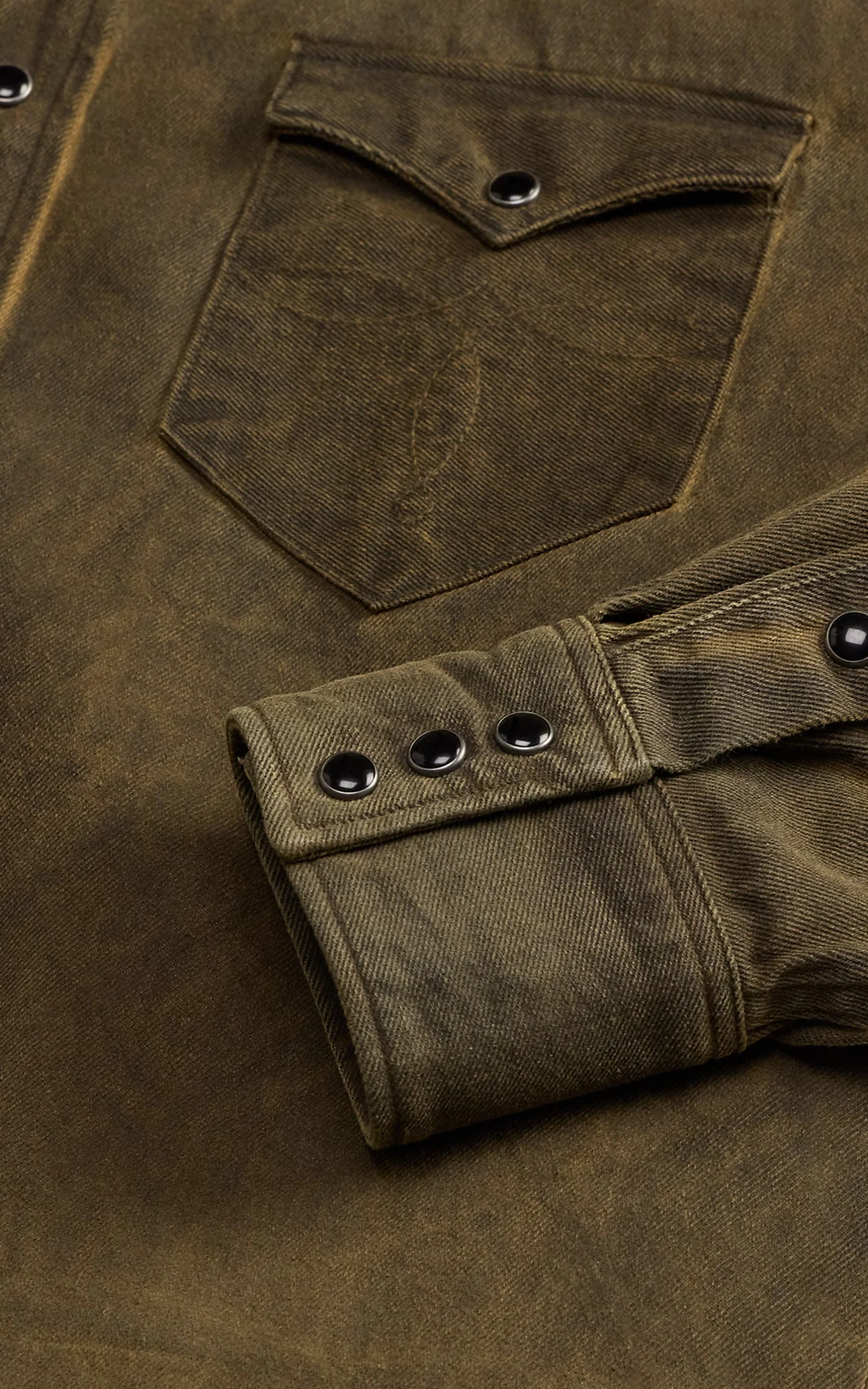 RRL Slim Fit Studded Denim Western Shirt Distressed Brown Wash - Image 6