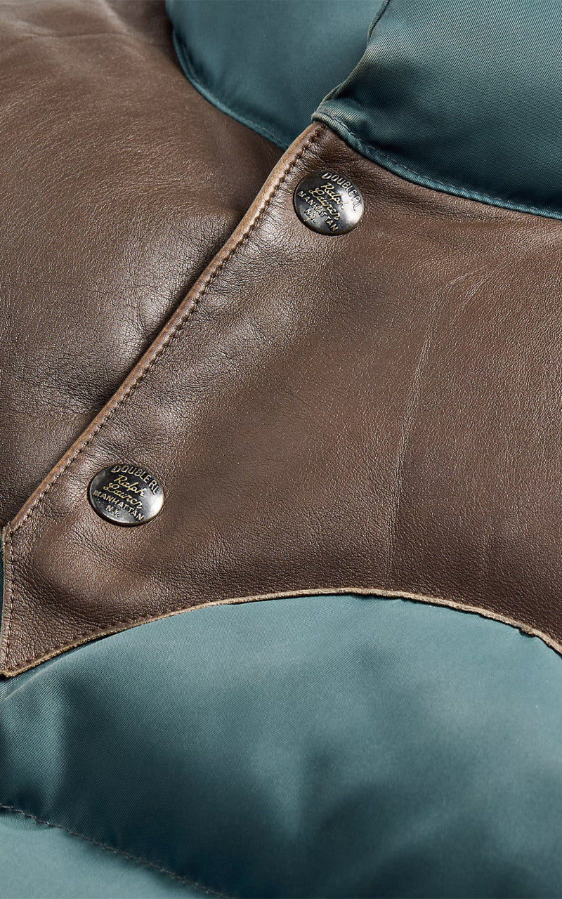 RRL Stonely Leather-Yoke Quilted Vest Vintage Blue - Image 2